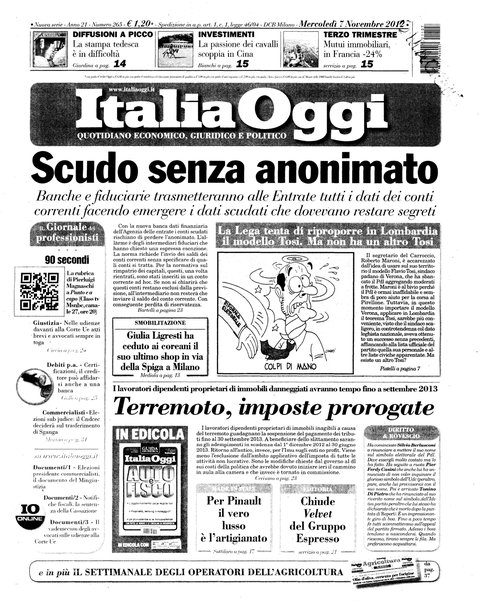 Italia oggi : quotidiano di economia finanza e politica